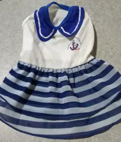 セーラー襟付きストライプペット服 サイズ2