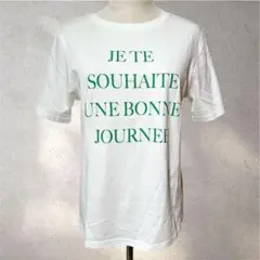 【ナノユニバース】Tシャツ/白/フロントプリント/ クールネック/半袖