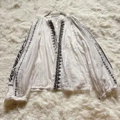 ZARA エンブロイダリー 刺繍 綿100% ブラウス カーディガン 羽織り 白