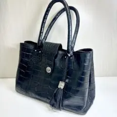 サマンサキングズオールレザートートBAG クロコ型押 ブラック 黒