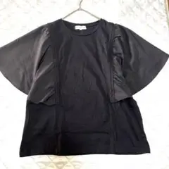 異素材 袖フレア 黒 ブラック LLサイズ　トップス