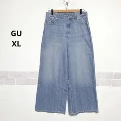 コットン100% ライトブルー ワイドレッグ デニムパンツ XLサイズ i085