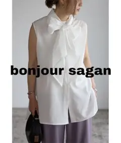 【Bonjour Sagan】 ボウタイノースリーブシャツ ホワイト ノーカラー
