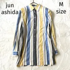 ジュンアシダ ストライプシャツ ロング 長袖 マルチカラー シルク コットン M