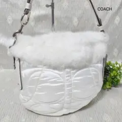 COACH コーチ キルティング シグネチャー ハンドバッグ ふわふわ ファー
