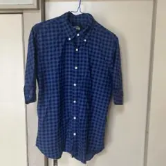 BEAMS 半袖チェックシャツ M ネイビー