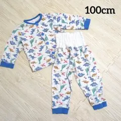 【100cm】恐竜柄 　パジャマ上下セット　男の子　子ども　腹巻付き　ブルー