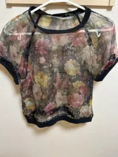 アウラアイラ　花柄シースルー半袖トップス