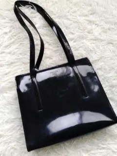 PRADA トート 肩掛けバッグ エナメル 本革 ブラック 白タグ98