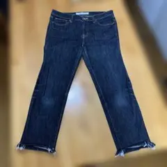 ユニクロ　ダークブルー ストレッチデニム パンツ　フリンジ裾