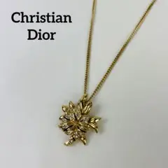 極美品✨クリスチャンディオール ネックレス ストーン フラワー ゴールド 刻印有
