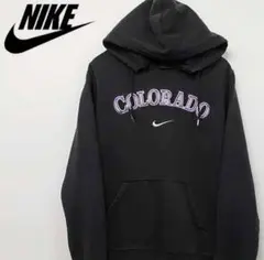 【古着】ナイキ NIKE MLB コロラドロッキーズ 刺繍 パーカー ブラック