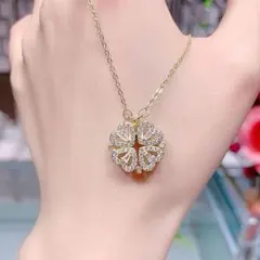 ゴールド 2WAYネックレス 四つ葉ペンダント オープンハートクリスマス