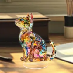 クリスタルキャット　レインボー　置物　猫　インテリア　2D クリスタル