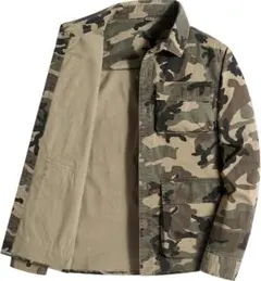 ミリタリーシャツ メンズ 長袖 ゆったり 3つポケット 緑迷彩柄 2XL 春 秋