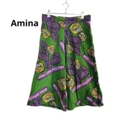 【Amina】アミナ　エスニック　ガウチョパンツ　ワイド　総柄　ウエストゴム