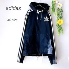 アディダス adidas / ブラック フード付きパーカー/ （XS）ネイビー