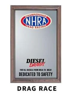 WOODEN PUB MIRROR/DRAG RACE