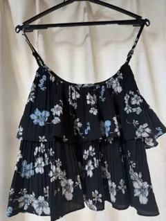 花柄フリルキャミソール 黒