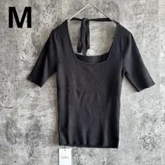 a4138【GRL】バックリボンスクエアネックニットトップス ブラック M