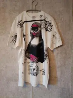 モナリザアートプリントTシャツ Lサイズ ホワイト　レオナルド・ダ・ヴィンチ