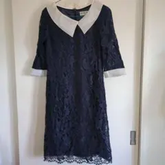 HANAEMORI ネイビー レース 襟付き ワンピース