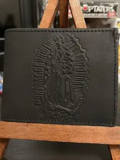 ★【未使用品】Made in USA 本革　ブラック　聖マリア　二つ折り財布★