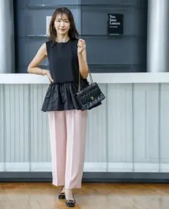 ハローバイフミオカナガワ 洗えるペプラムノースリーブTシャツ M