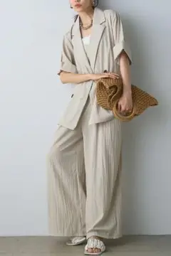 2点SET❣️リネンライク半袖ダブルジャケット+サロペット エクリュ ESICA