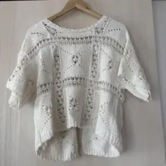ZARA オープンバックニット カーディガン 白 Mサイズ クロシェニット