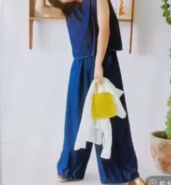 【美品】忍舞さんコラボ　デニムオールインワン　ダークブルー　フリー