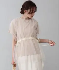 ⭐️美品⭐️Bab チュールドッキングギャザーカットソー ベージュ
