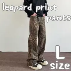 デニムパンツメンズ豹柄Lレオパードパンツワイルドストリートオーバーサイズ