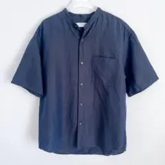 [UNIQLO] ユニクロ 半袖 麻 シャツ ネイビー カジュアル 胸ポケ M