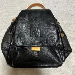 黒レザー バックパック ロゴ入り