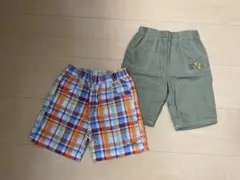 ミキハウス　ハーフパンツ　ズボン2枚セット　カーキ　チェック