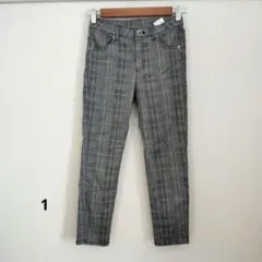 グレー チェック柄 スリム フィット パンツ 春秋 ロング