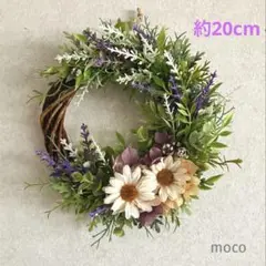 m55☆ハーフリース　造花リース　ラベンダー　玄関リース　グリーンリース