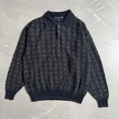イタリア製　総柄　ニット　古着　ポロシャツ　Lサイズ　コットンアクリル