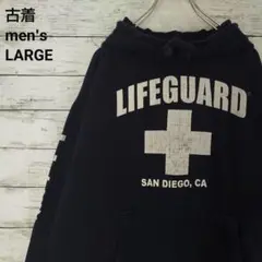 古着 LIFEGUARD ライフガード パーカー 定番 フードロゴ ネイビー L