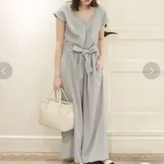 SLOBE IENA カシュクールオールインワン　グレー　リボン　ベルト　38