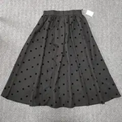 未使用★レディース★フロッキードット ギャザースカート 黒系 Lサイズ