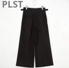 ★PLST★洗える ストレッチ リネンミックス ワイドパンツ 黒L