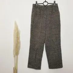 【美品】 千鳥格子 チェック ウールパンツ ワイドパンツ ブラウン Lサイズ