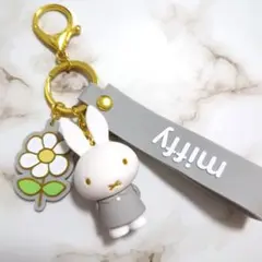 ミッフィー ストラップ付き キーホルダー グレー