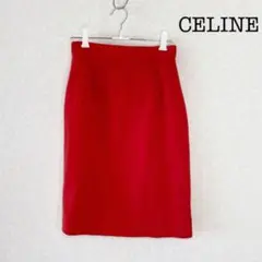 セリーヌ 膝丈ウールスカート レッド CELINE 赤