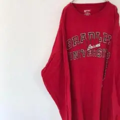 USA購入 bradley カレッジ ロンT 袖ロゴ 赤