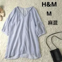 H&M　リネンブレンドチュニック　麻混　ストライプ　ワンピース　M