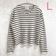 OPAQUE.CLIP ボーダーニット (L) Vネック カジュアル