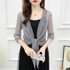 ボレロ グレー 結婚式 ラメ入り カーディガン ドレス フォーマル　パーティー